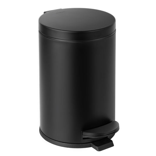 Cesun Small Bin with Lid and Foot Pedal - Matte Black - 4.5 Litre - Round Wastebasket for Bathroom and Office