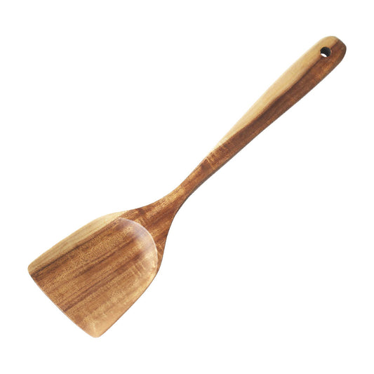 FJNATINH Large Wooden Wok Spatula - 33cm Natural Teak Long Handle Turner