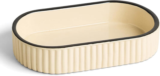 Preston Lane Signature Ceramic Tray - Handmade in Portugal - Fluted Edges - Hand-Painted Trim - Medium