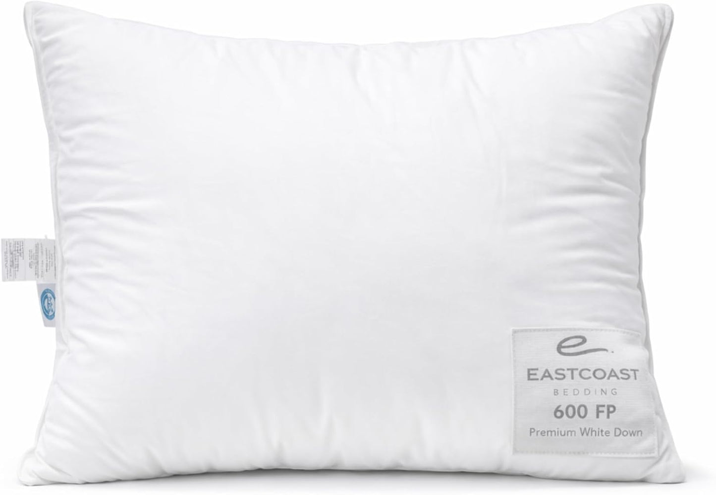 East Coast Bedding Goose Down Sleeping Pillow White 600 Fill Power with 400 Thread Count 100% Cotton for Couch, Side Sleeper, Travel & Bed Pillows - Queen Size Firm - Single Pack