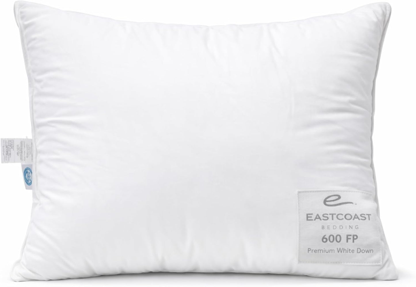 East Coast Bedding Goose Down Sleeping Pillow White 600 Fill Power with 400 Thread Count 100% Cotton for Couch, Side Sleeper, Travel & Bed Pillows - Queen Size Firm - Single Pack
