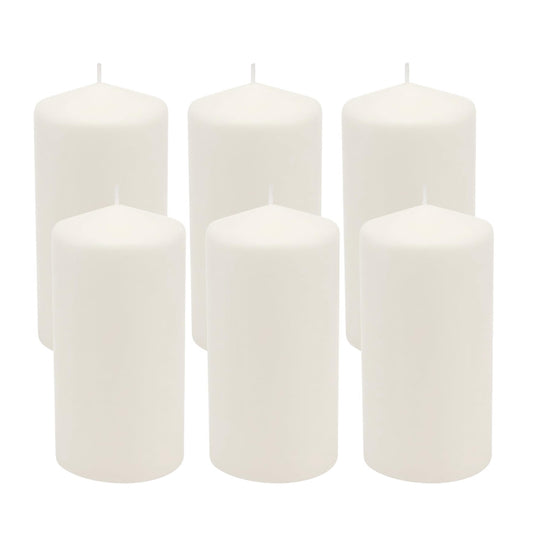 Stonebriar Unscented White Pillar Candles - 7.6cm × 15cm - 65 Hour Burn - Pack of 6 - Premium Paraffin Wax