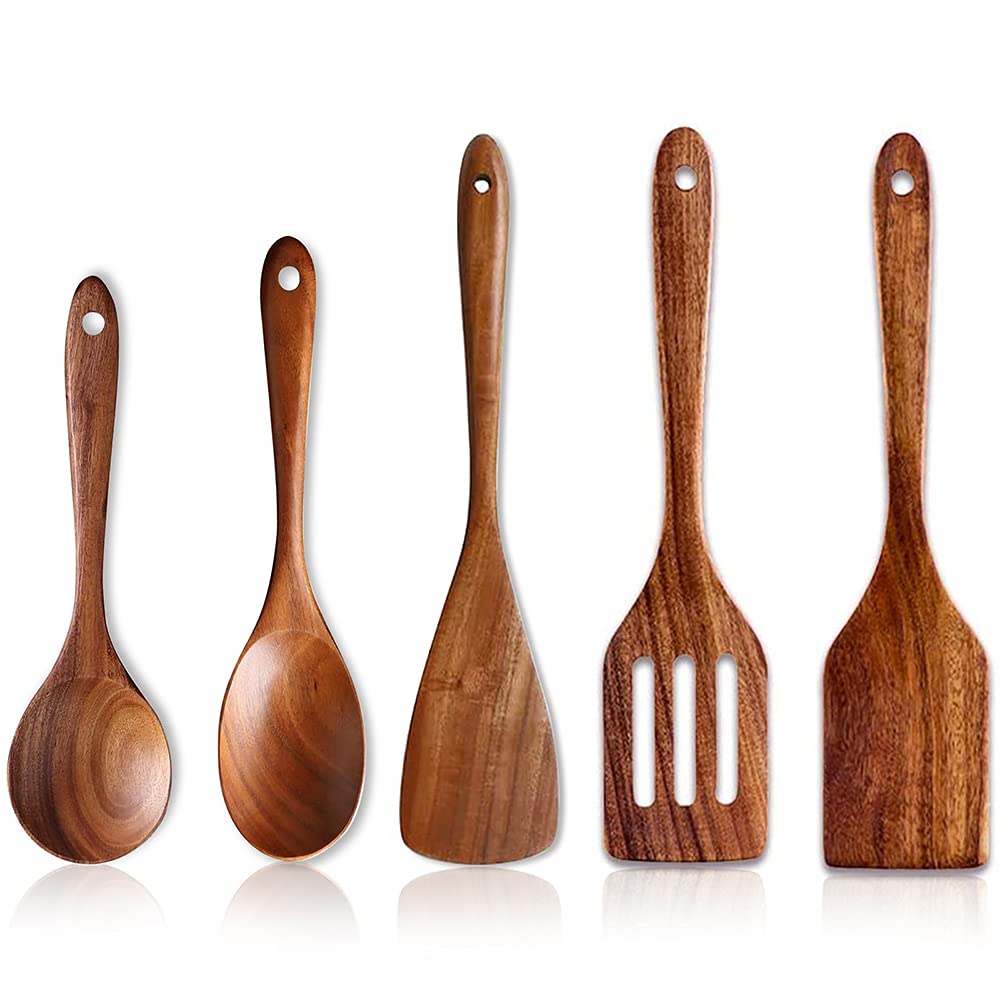 Renawe 5 Piece Wooden Spoons for Cooking - Acacia Wood Kitchen Utensils Set