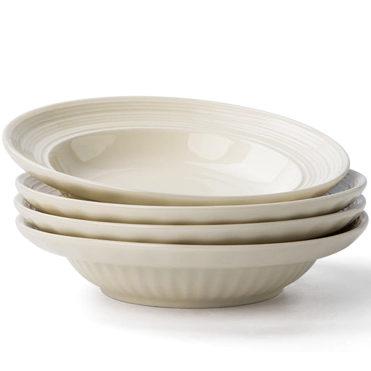 OniAnt Pasta Bowls Set of 4 - Ceramic 20cm Salad Bowl - 530ml - Beige