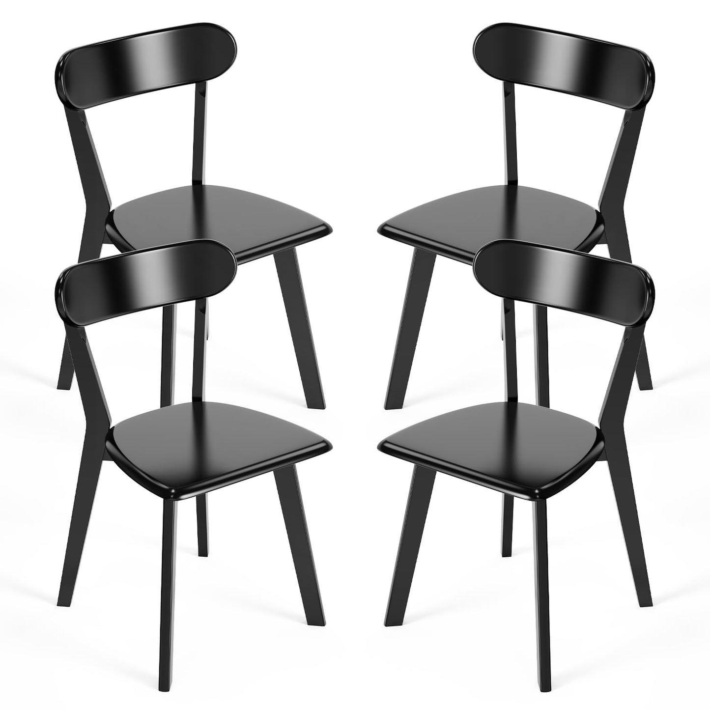 DELAVIN Oak Wood Dining Chairs Set of 4 - Black