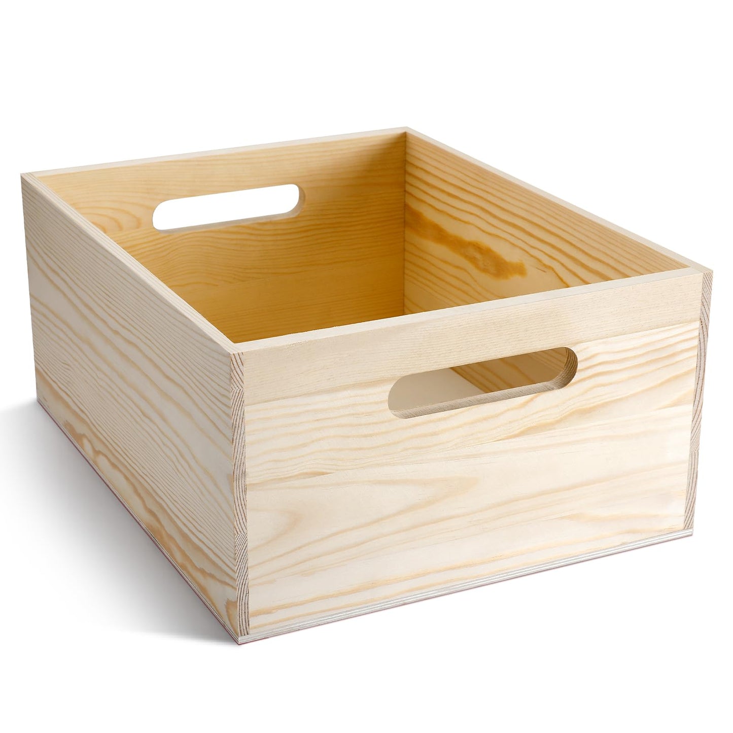 Menkxi Large Wooden Box with Hand Holes - 38cm × 30cm × 18cm - Unfinished Pine Wood - DIY Craft Storage