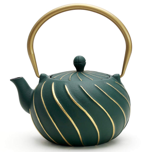 TOPTIER Japanese Cast Iron Teapot with Infuser - Stovetop Safe - Wave Design - 900ml