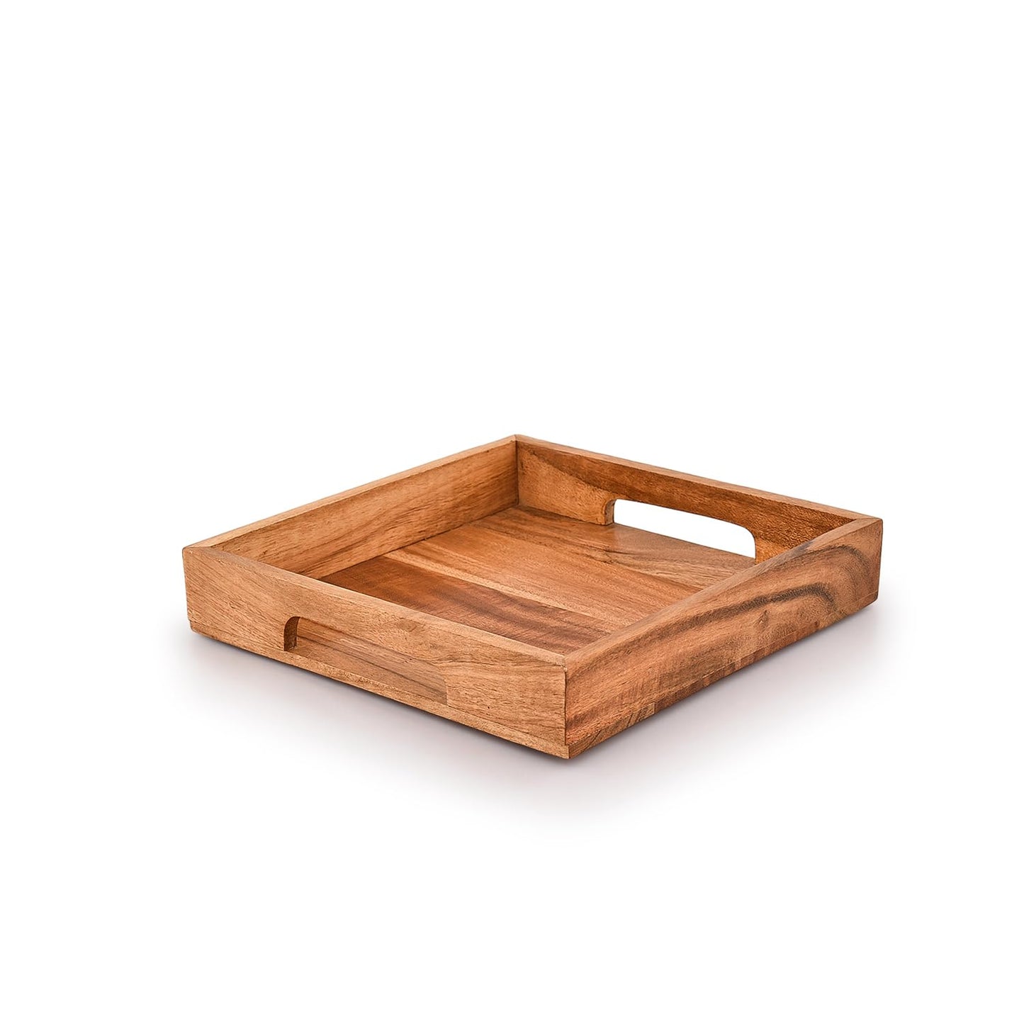 Samhita Acacia Wood Serving Tray with Handles - 25cm × 25cm - Breakfast Tray - Coffee