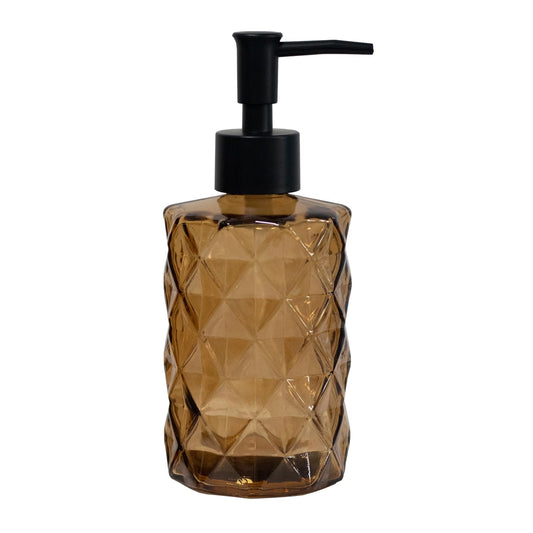 Brown Glass Soap Dispenser with Black Pump - 330ml - Crystal Lotion Dispenser - Modern Bathroom & Kitchen