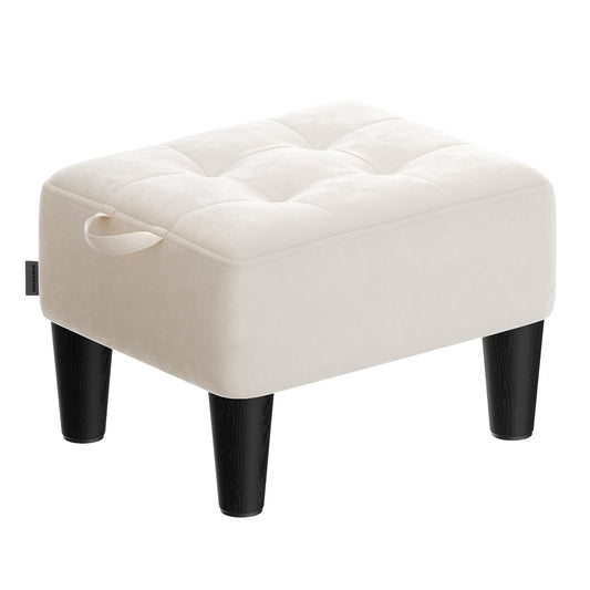 SONGMICS Velvet Footstool with Legs - Cream White