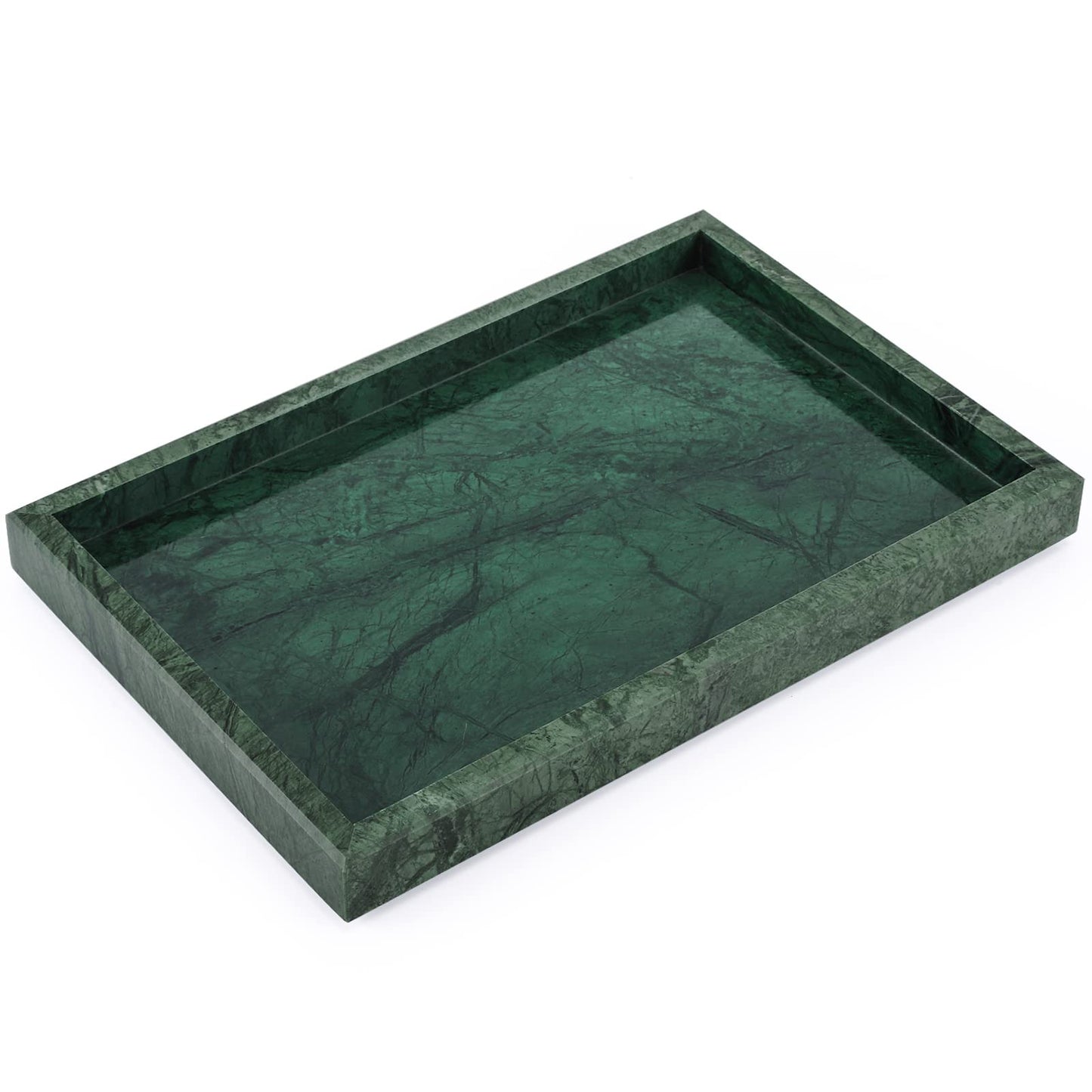 Natural Marble Vanity Tray — Luxury Countertop Organiser for Bathroom & Kitchen, Blackish Green