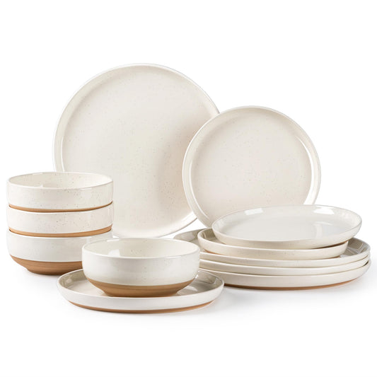 AmorArc Ceramic Dinnerware Sets - 12 Piece Handpainted Plates and Bowls Set