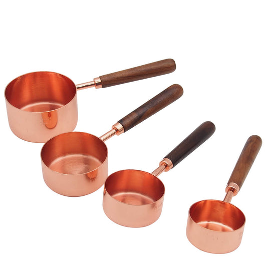 TeenGo Stainless Steel Measuring Cups Set with Wooden Handle - 4 Piece