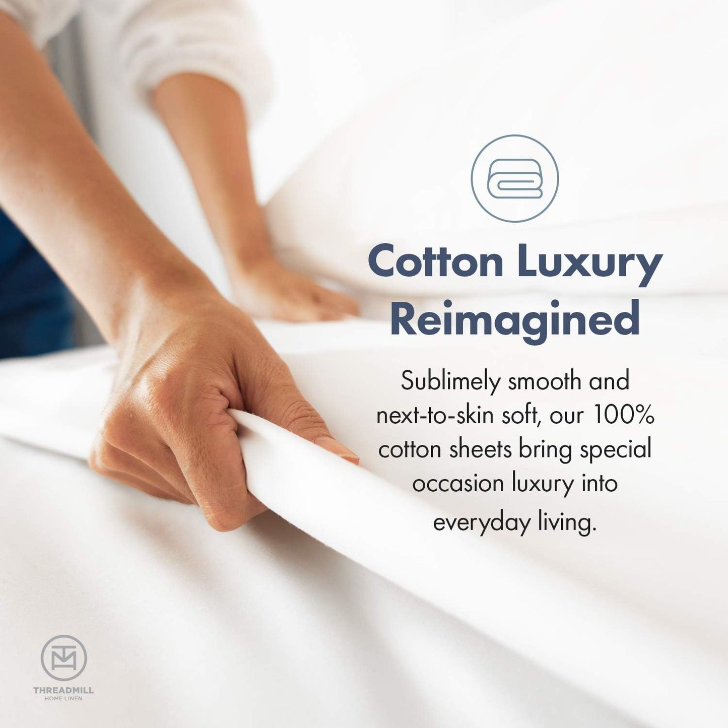 Threadmill 100% Cotton Sheets for Queen Size Bed - 600 Thread Count Queen Bed Sheets Set with 16” Deep Pocket - Sateen Weave 4-Piece Bedding Set with Cooling Effect, White