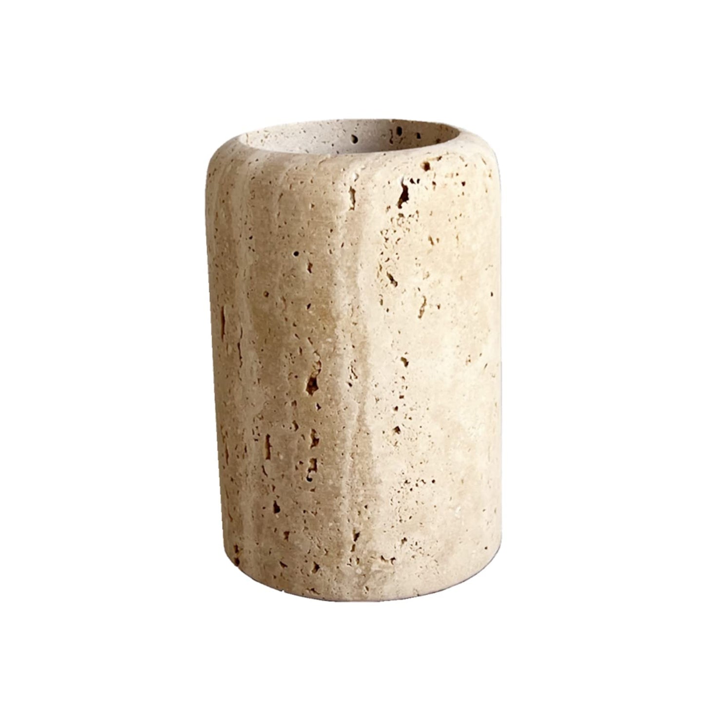 StonePlus Natural Marble Travertine Toothbrush Holder - Rice White - 7.5cm × 11cm - Bathroom Organiser