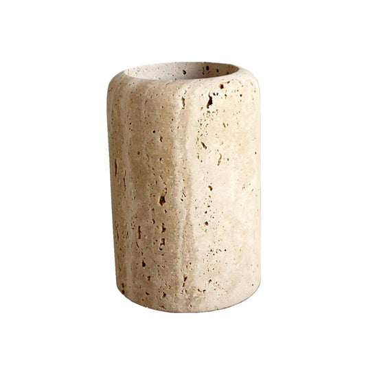StonePlus Natural Marble Travertine Toothbrush Holder - Rice White - 7.5cm × 11cm - Bathroom Organiser