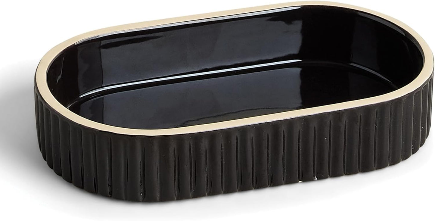 Preston Lane Signature Ceramic Tray - Handmade in Portugal - Fluted Edges - Hand-Painted Trim - Medium