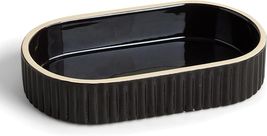 Preston Lane Signature Ceramic Tray - Handmade in Portugal - Fluted Edges - Hand-Painted Trim - Medium