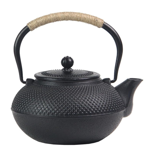 Big Cast Iron Teapot - Japanese Tetsubin Tea Kettle with Tea Strainer - 1500ml - Black Hobnail Pattern