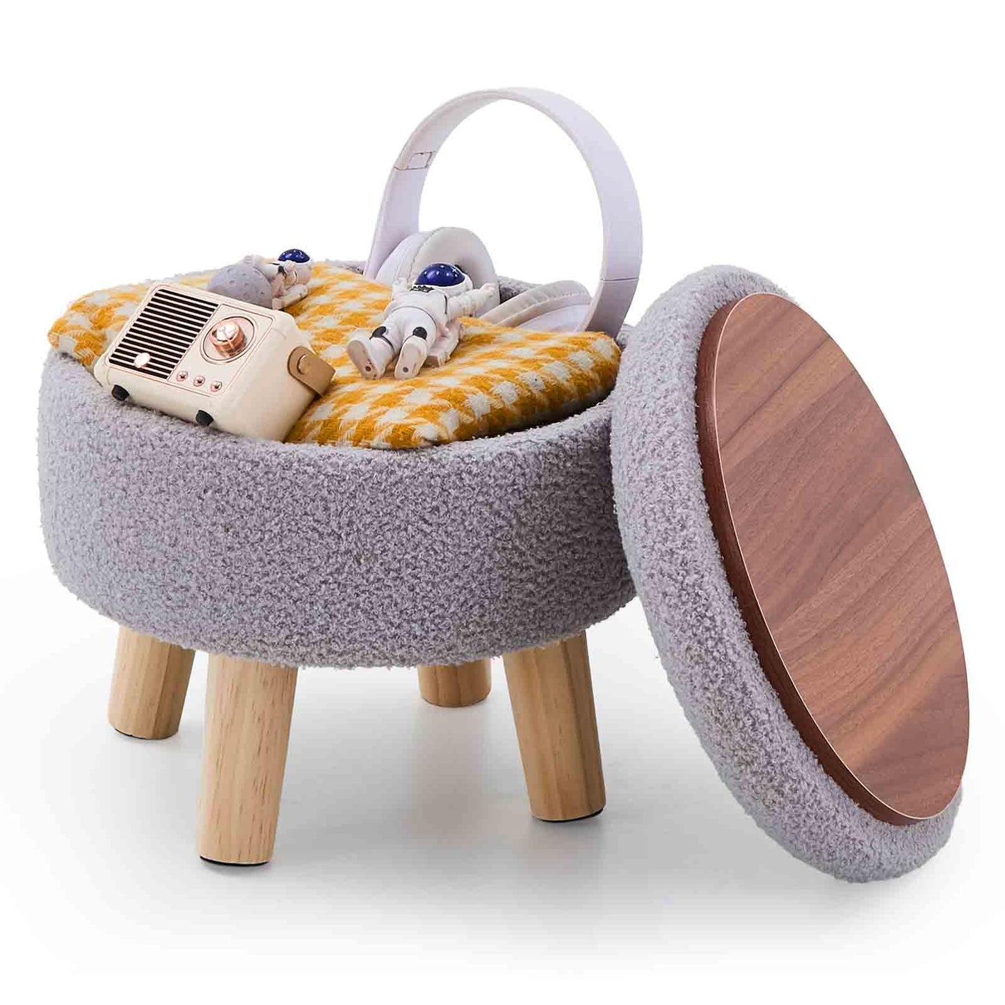 Wimarsbon Round Storage Ottoman - Teddy Velvet
