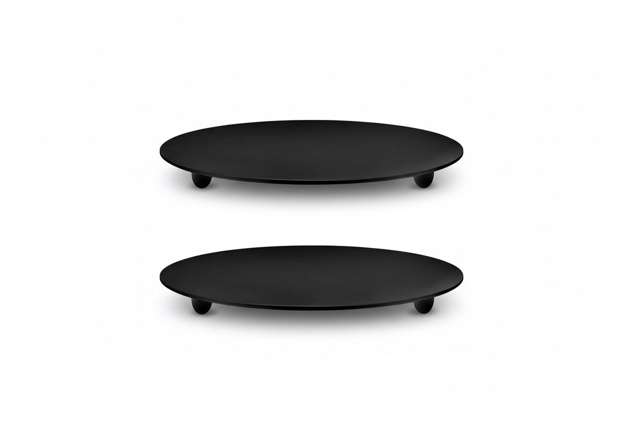 Black Iron Candle Holders - Set of 2 - 11cm Taper Candle Plates - 3 Ball Foot Design - Wedding & Party Décor