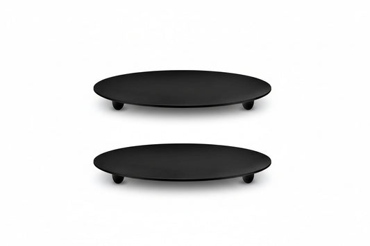 Black Iron Candle Holders - Set of 2 - 11cm Taper Candle Plates - 3 Ball Foot Design - Wedding & Party Décor