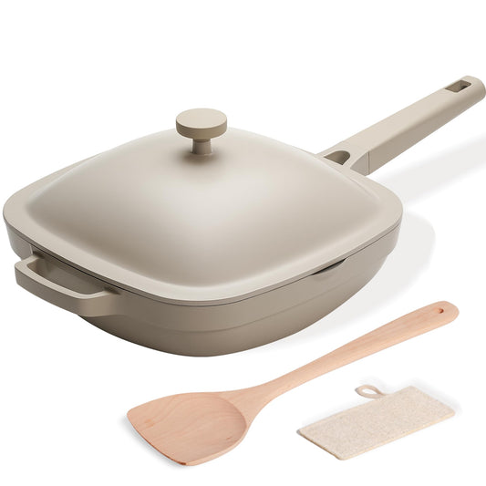 USELUCK 27cm (3.6L) Ceramic Pan with Lid - Non Stick Frying Pan - Morning Mist