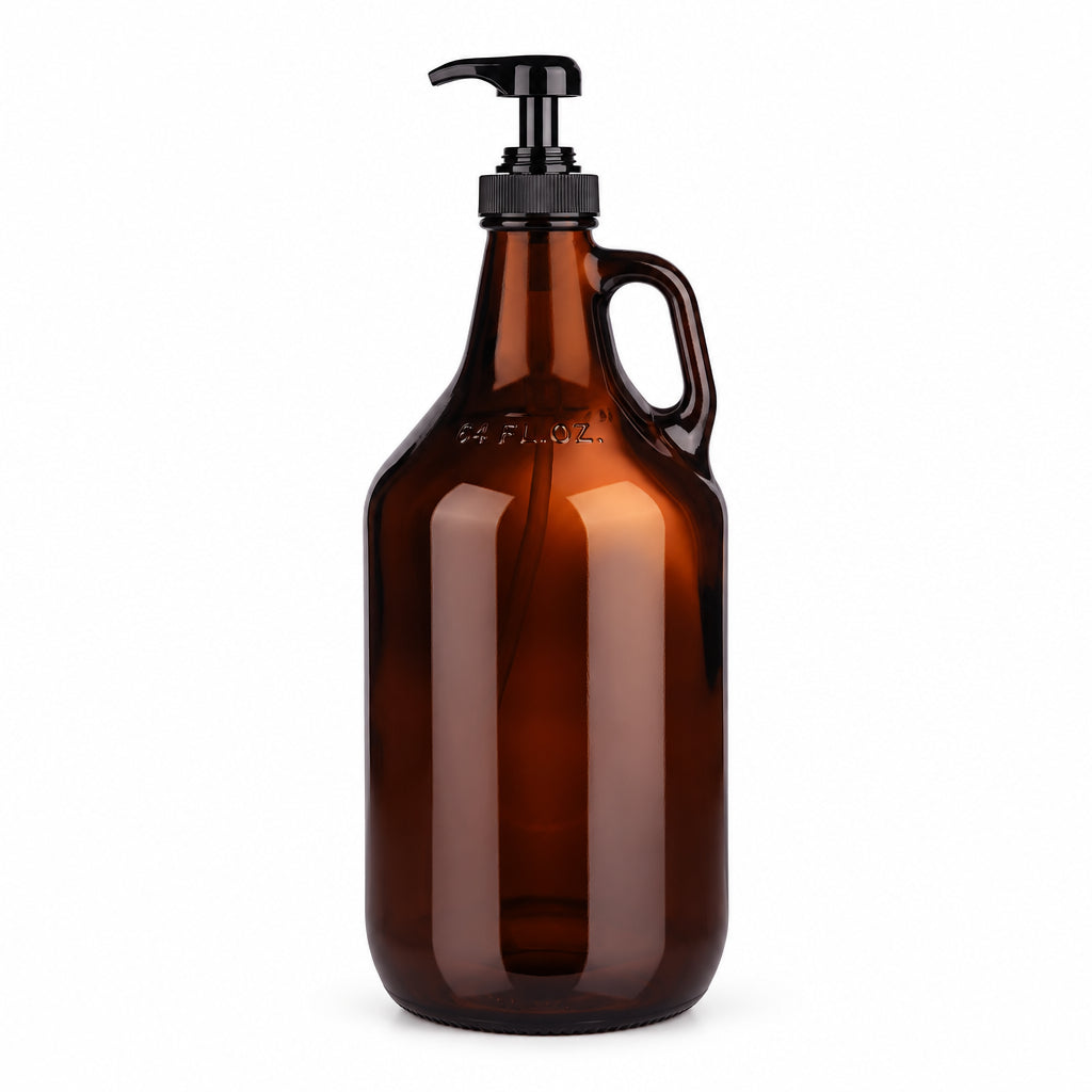 Amber Glass Pump Dispenser Jug | 1.9 L | Salon & Kitchen