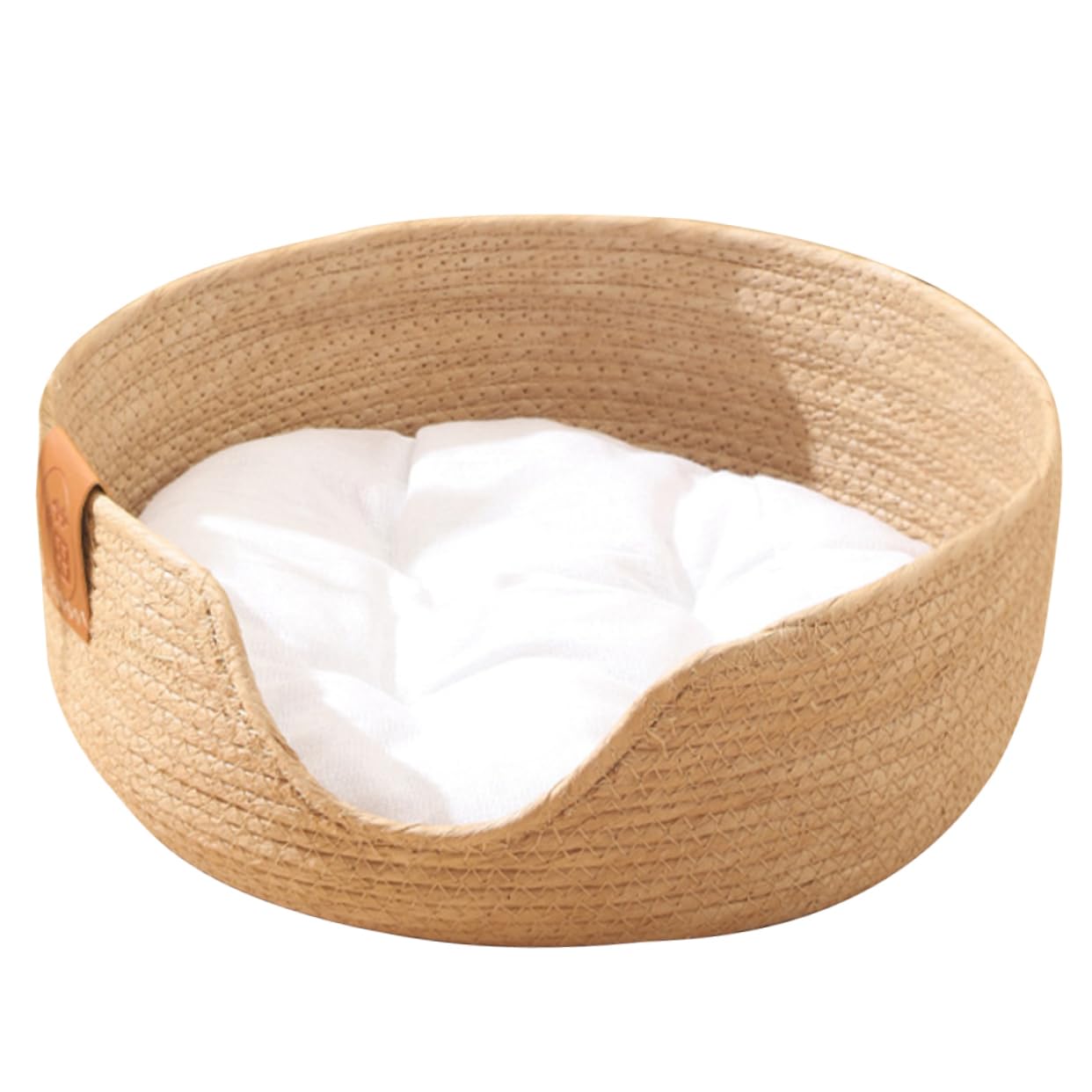 BUGUUYO Woven Straw Cat Bed - Beige - Natural Pet Basket for Cats and Small Dogs