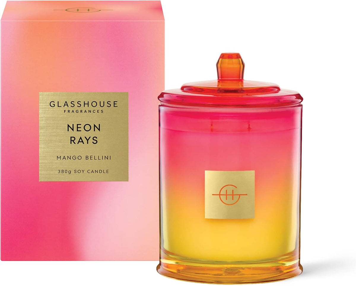 Glasshouse Fragrances Neon Rays Triple Scented Soy Candle | 380 g | 65-Hour Burn