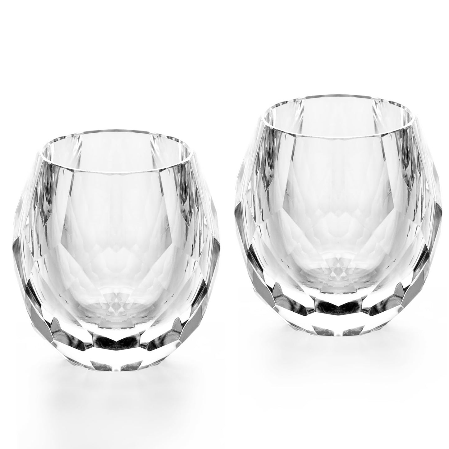 KAMMAK Crystal Whiskey Glasses Set of 2 - Handcrafted Old Fashioned Glasses Stemless - 110ml Hand Blown White Cocktail Glasses