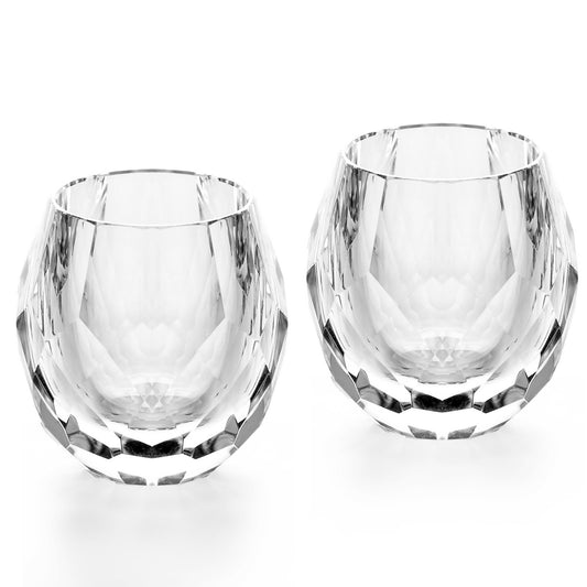 KAMMAK Crystal Whiskey Glasses Set of 2 - Handcrafted Old Fashioned Glasses Stemless - 110ml Hand Blown White Cocktail Glasses