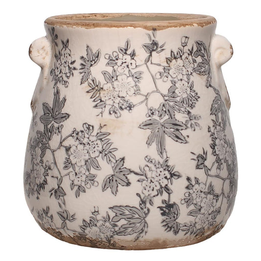 Rustic Farmhouse Ceramic Flower Pot - Vintage Antique Planter & Vase with Drainage Hole - Handmade Crackle Glaze Terracotta Pottery Décor