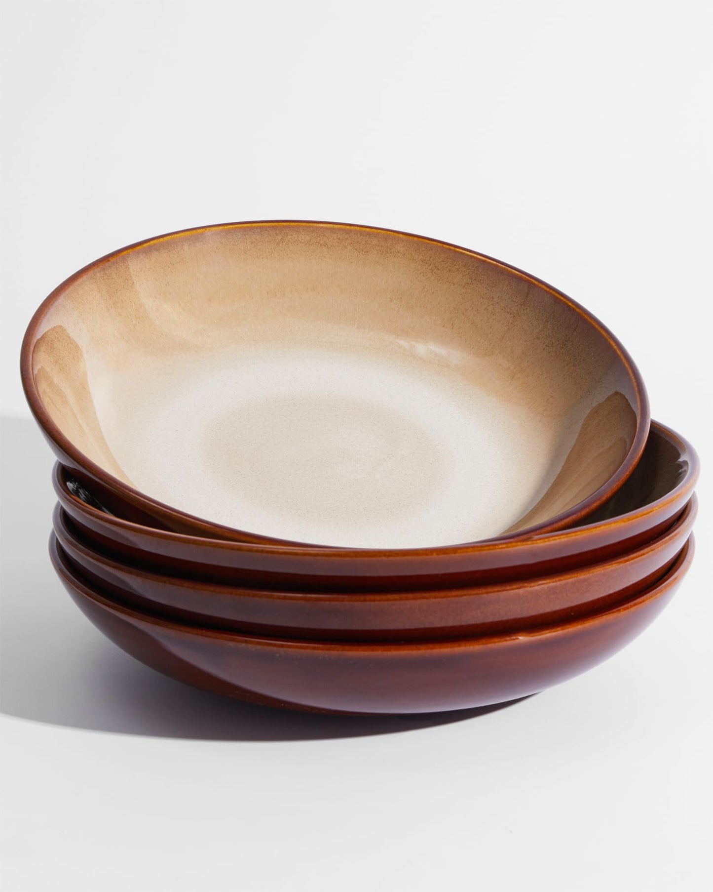 Pokini Ceramic Pasta Bowls - 22cm - 950ml - Set of 4 - Brown and Yellow
