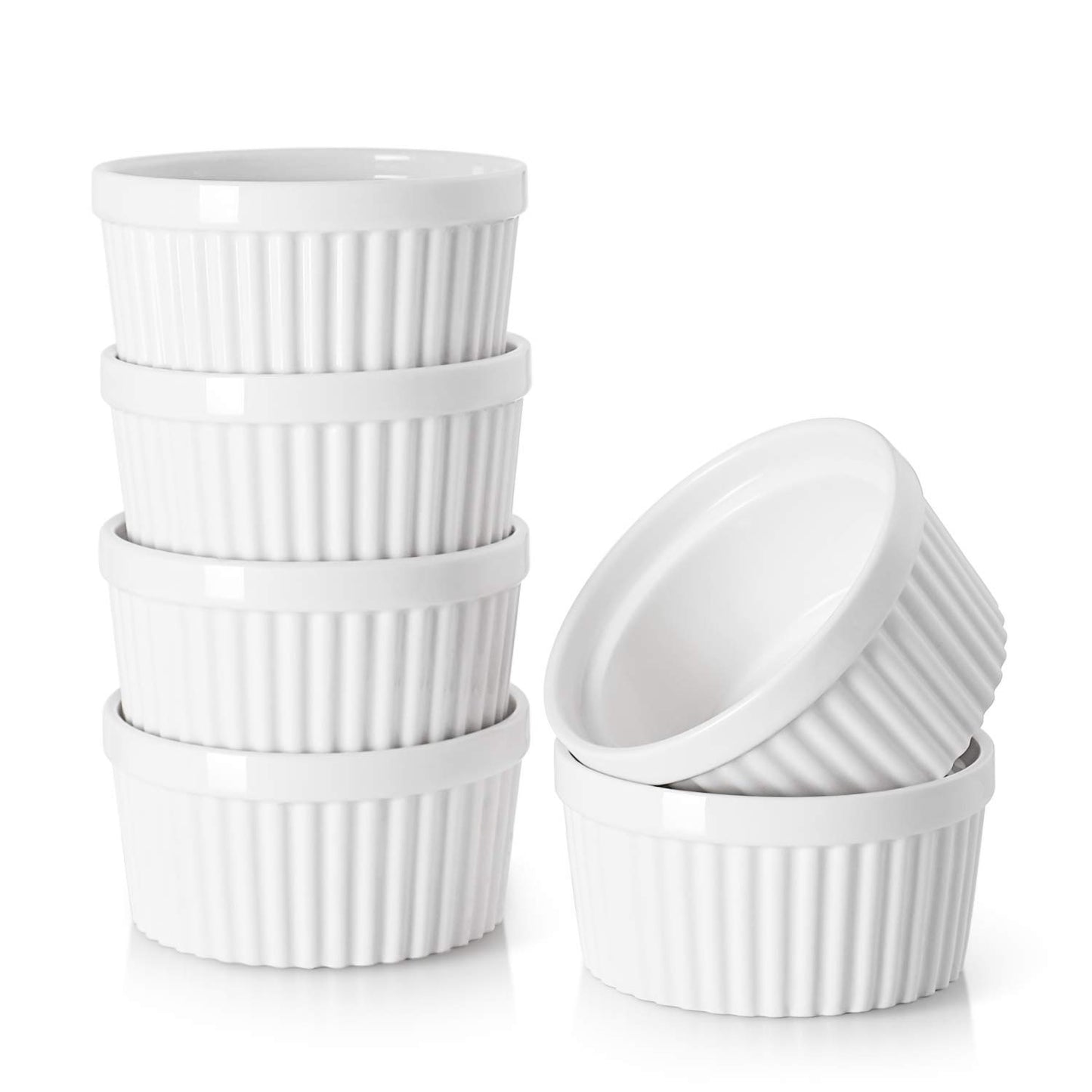 DOWAN Ramekins 300ml Oven Safe - Set of 6 - Soft White
