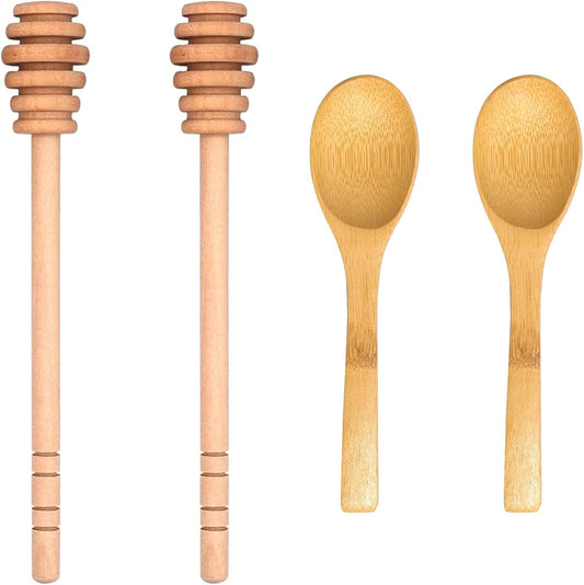 4PCS Honey Mixing Stirrer, Wooden Honey Dipper, Smooth Honey Comb Stick