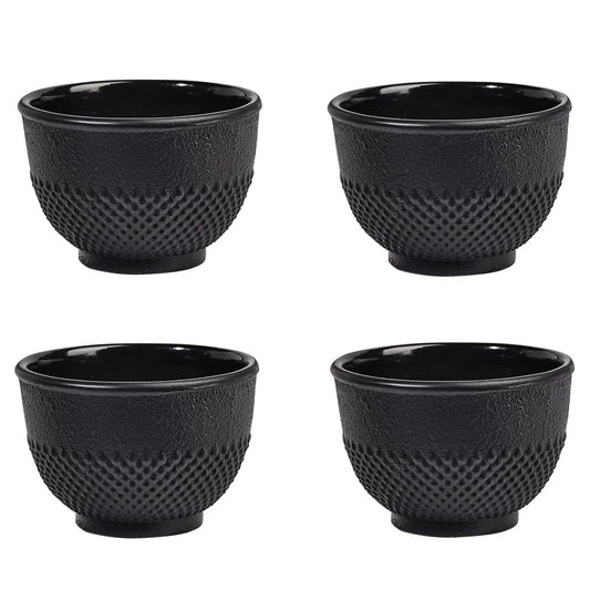 Sungmor Cast Iron Black Teacups - Set of 4 - 150ml - Japanese Tea Cups with Enamel Interior