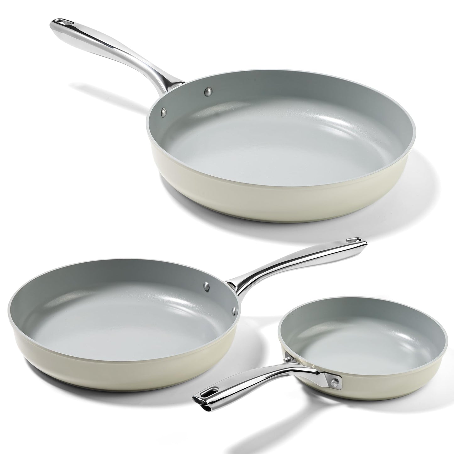 Zalnuuk Non Stick Frying Pans Set - Ceramic Skillet - 20cm, 24cm, 28cm - White