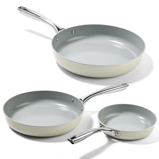 Zalnuuk Non Stick Frying Pans Set - Ceramic Skillet - 20cm, 24cm, 28cm - White