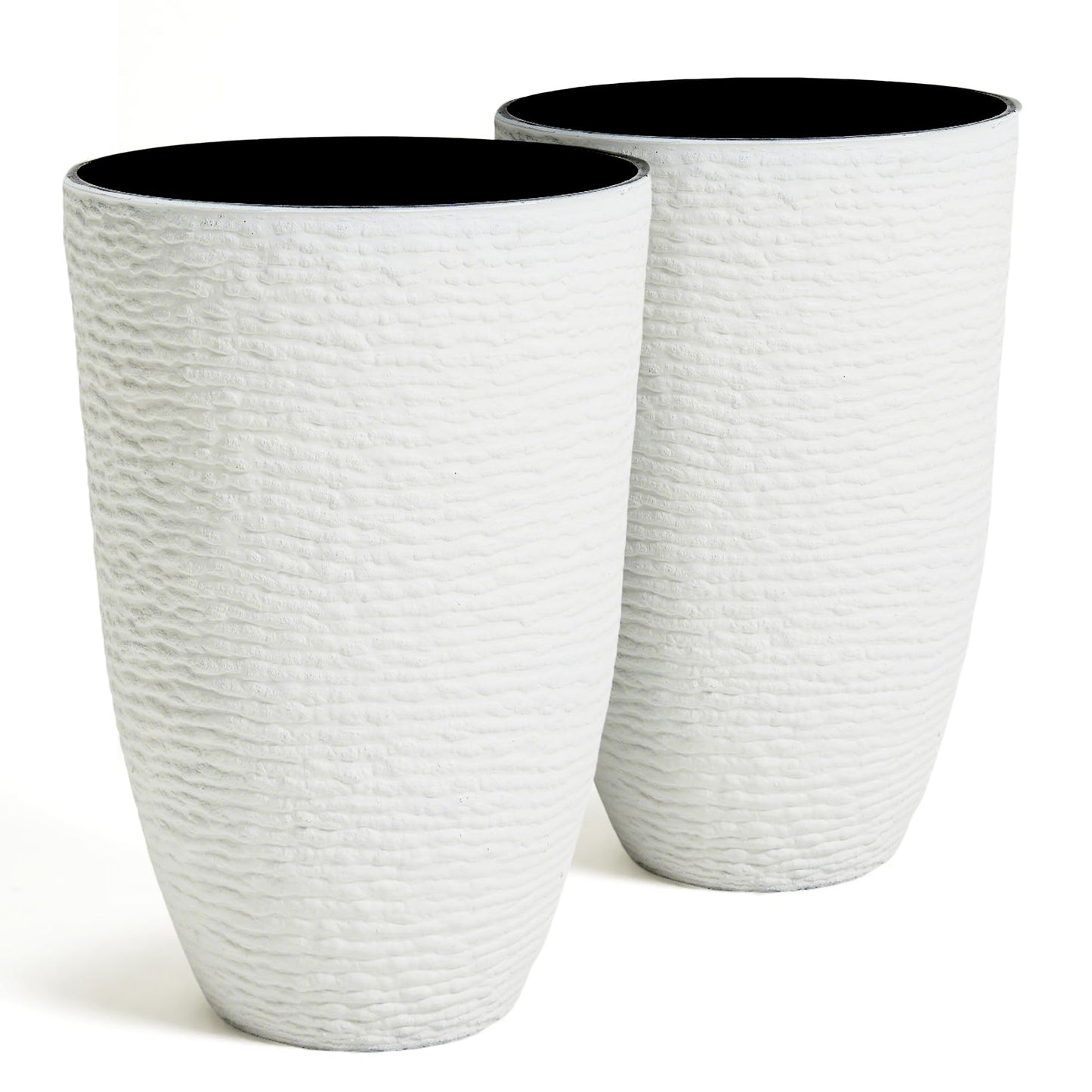 Worth Garden Tall Planters - White - 2-Pack - 36 cm Dia x 53 cm H - Resin Round Flower Pots with Stone Finish