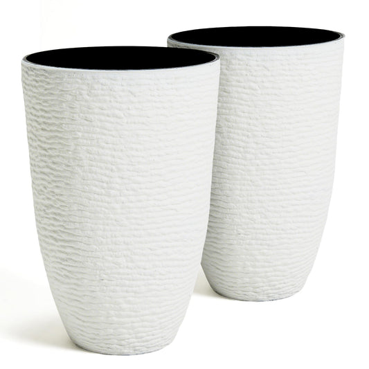 Worth Garden Tall Planters - White - 2-Pack - 36 cm Dia x 53 cm H - Resin Round Flower Pots with Stone Finish