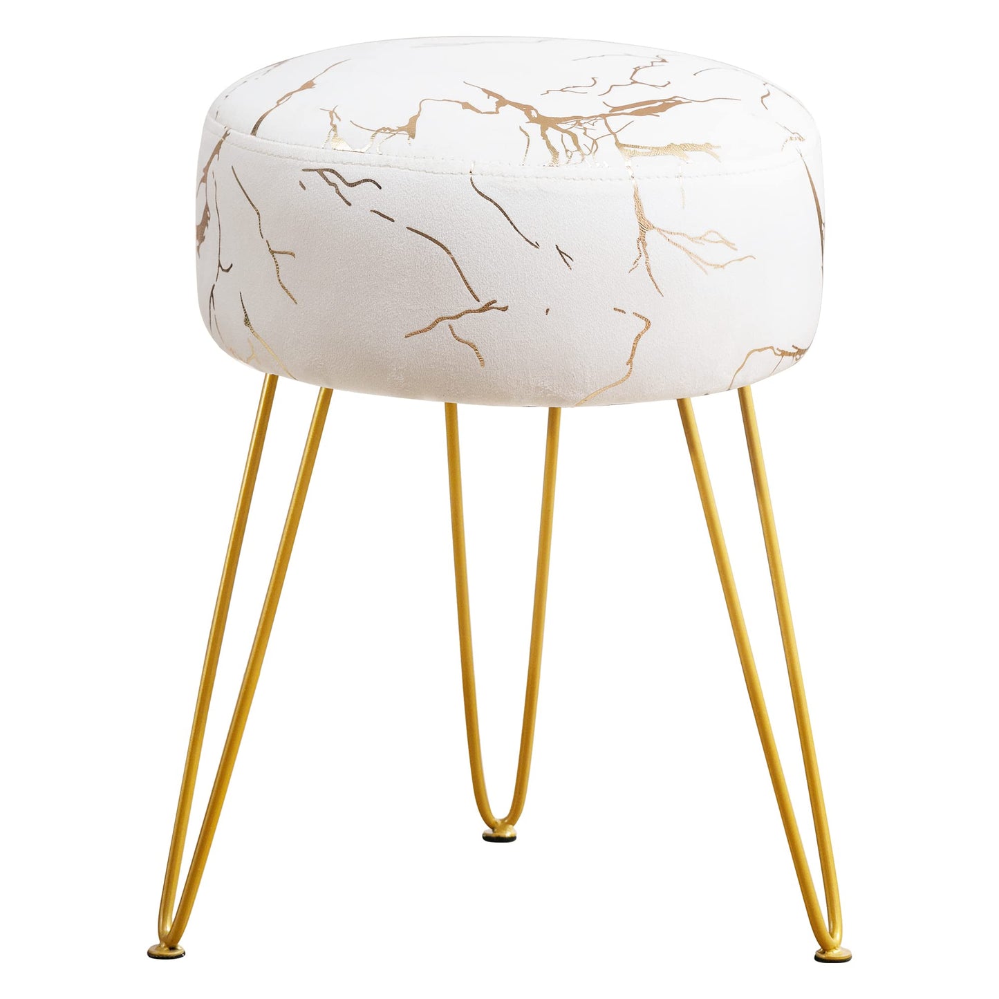 LUE BONA Velvet Vanity Stool - Beige with Gold Legs
