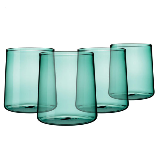 Emerald Green Glass Tumbler Set of 4 - 490ml Borosilicate Drinkware - Durable, Lead-Free, Dishwasher Safe