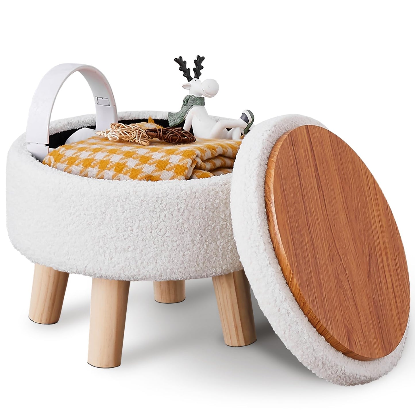 Wimarsbon Round Storage Ottoman - Teddy Velvet