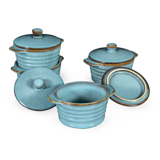 Crème Brûlée Ramekins 240ml with Lids - Set of 4 - Oven Safe - Reactive Blue