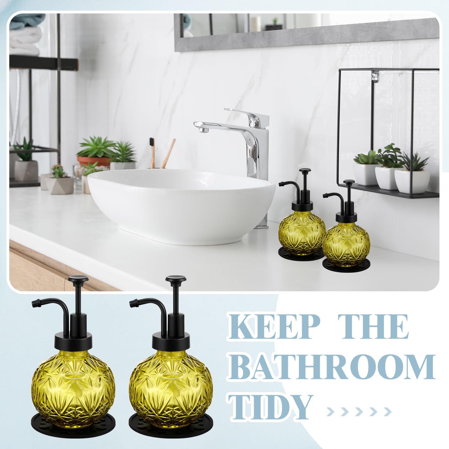 Tioncy 2-Pack Vintage Green Glass Soap Dispenser — Farmhouse Bathroom Pump, 240ml