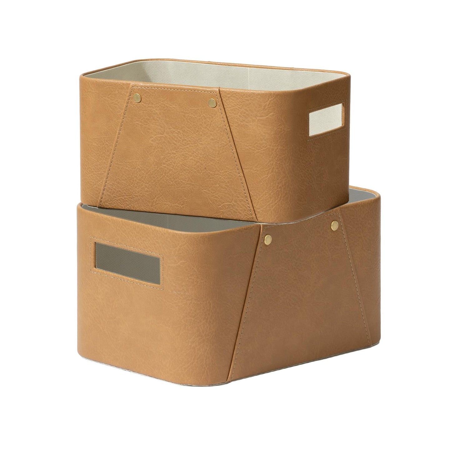 La Jolie Maison Luxury Storage Baskets - Camel - 2 Pack - Vegan Leather Cube Boxes