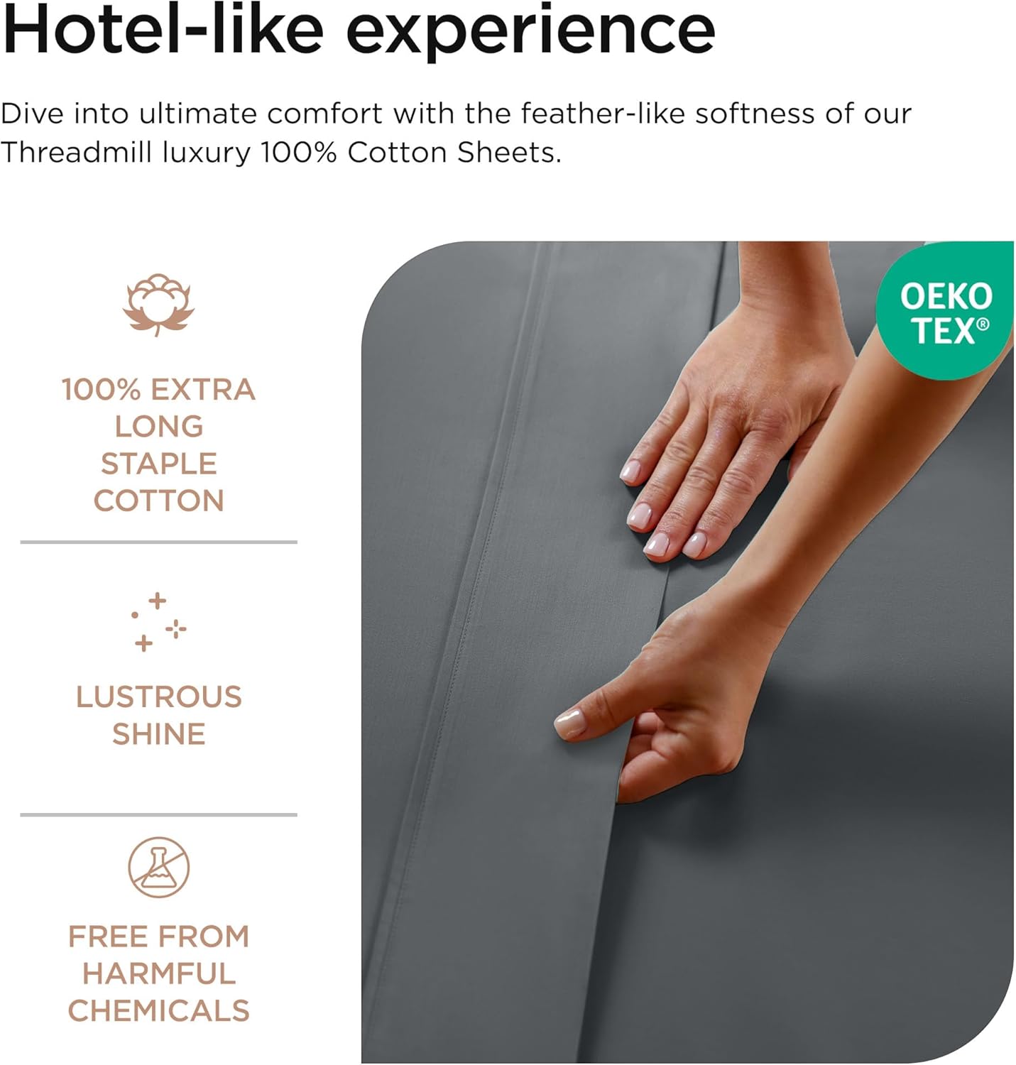 Threadmill 100% Cotton Sheets for Queen Size Bed - 600 Thread Count Queen Bed Sheets Set with 16” Deep Pocket - Sateen Weave 4-Piece Bedding Set with Cooling Effect, White