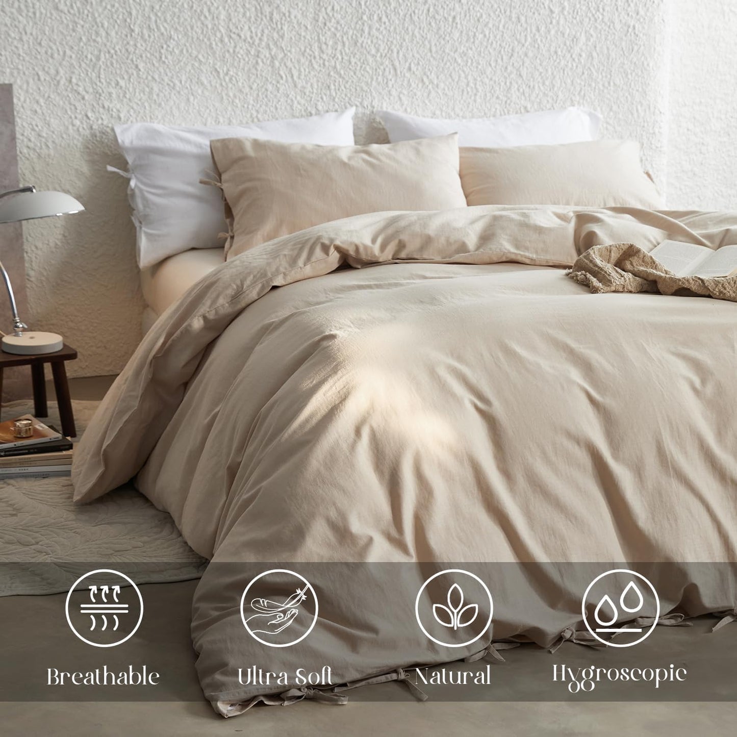 Simple&Opulence Linen Duvet Cover Double,Natural Linen Cotton Duvet Cover with Pillowcase,Duble Size Bedding Set,Soft Warm Breathable Bed Quilt Cover with Button Closure,200x200cm,Navy Blue