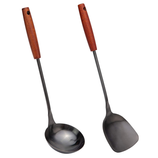 FJNATINH Spatula & Ladle Wok Tool Set - 36cm-38cm Wok Utensils - Stainless Steel